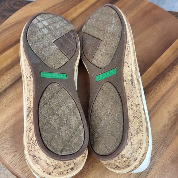 Grasshoppers Wedge Sandals‎  Womens 8.5 White Cork  Canvas Slip On Comfort Shoes - Picture 12 of 13